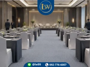 พรมอัดลูกฟูกสีเทาปูพื้นห้องจัดเลี้ยงและงานองค์กร สำหรับงานประชุม อีเว้นท์ และพื้นที่รับรองลูกค้า