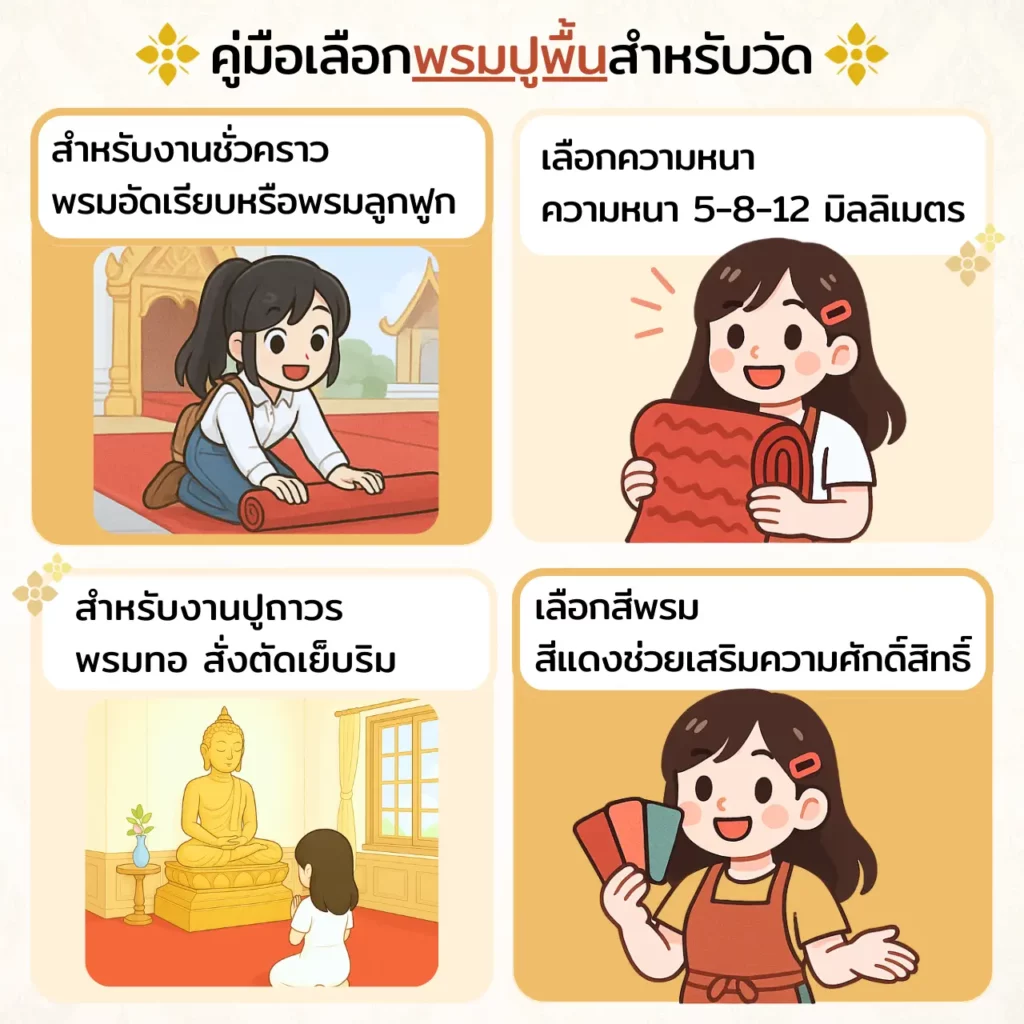 คุณภาพพรมวัดสีแดง พร้อมบริการติดตั้งมืออาชีพ เปลี่ยนพื้นวัดให้สวยงาม