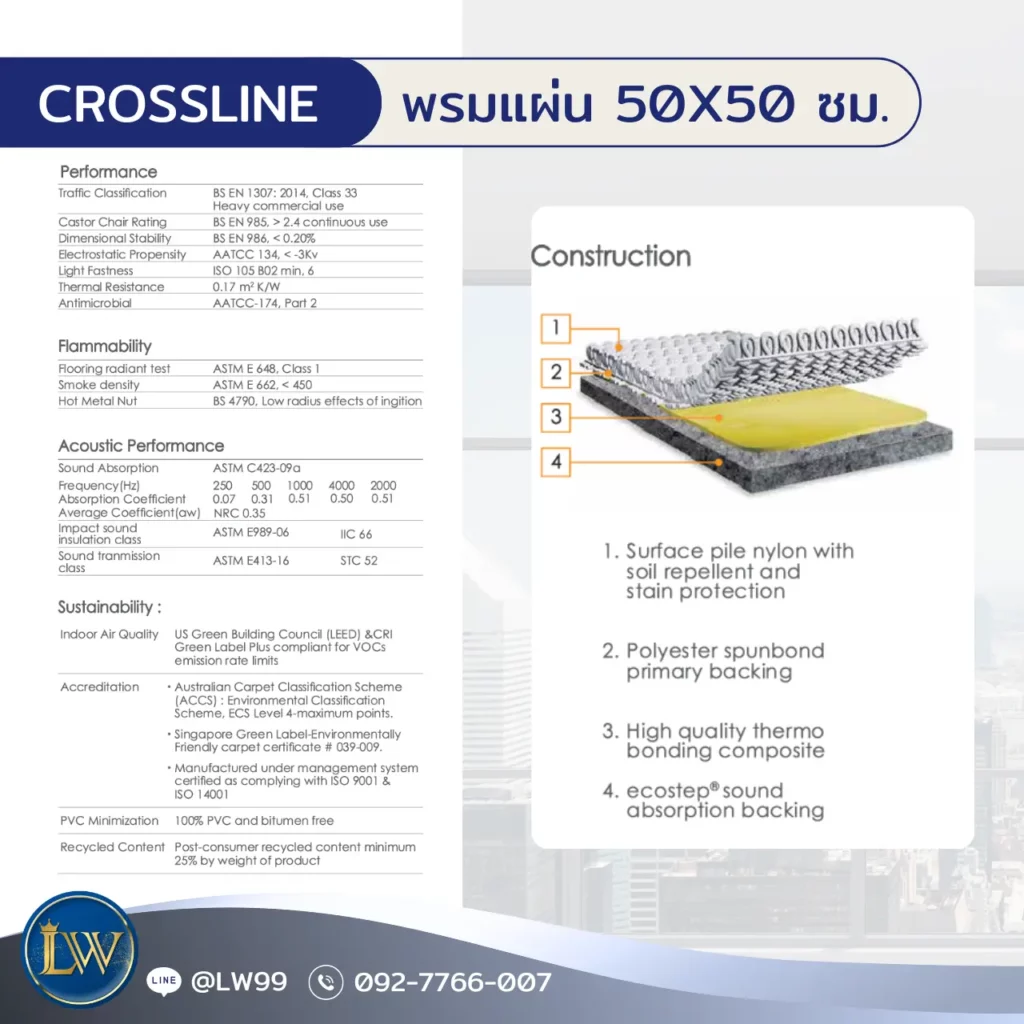 โครงสร้างพรมปูพื้นธนาคารรุ่น CROSSLINE พร้อมบริการรับปูพรมธนาคารและทีมช่างปูพรมธนาคารมืออาชีพ