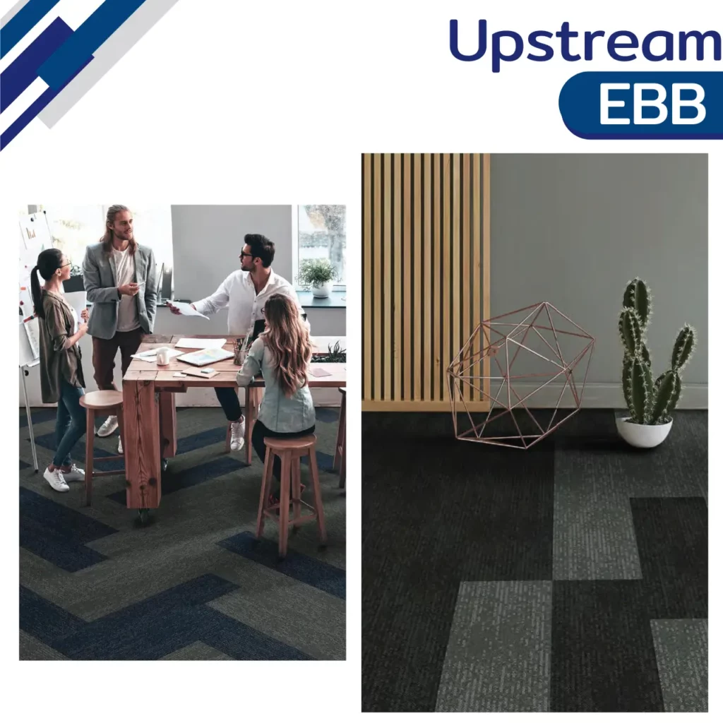 พรมแผ่นพื้นที่ส่วนกลางคอนโด Upstream EBB ลายธรรมชาติสไตล์ Loft ช่วยกำหนดโซนงานและภาพลักษณ์มืออาชีพ