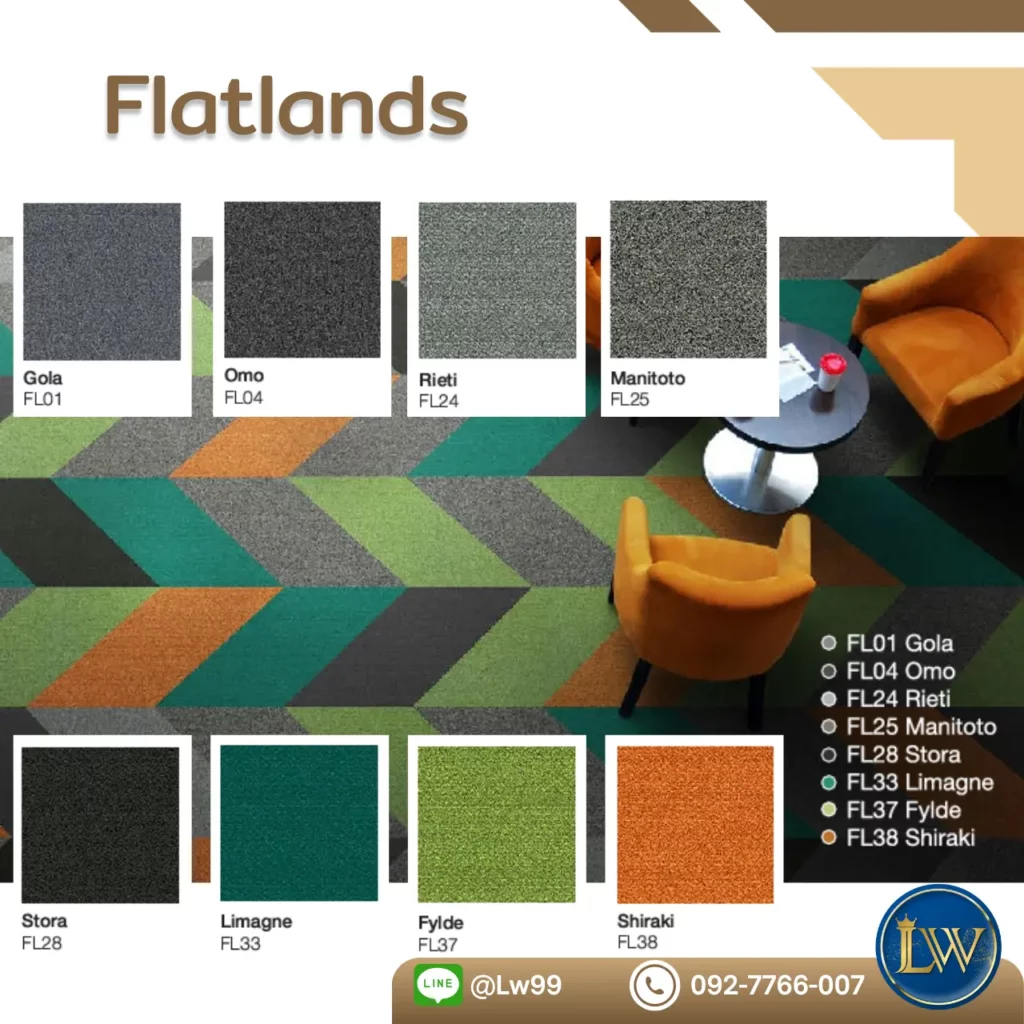 พรมแผ่นโรงเรียนนานาชาติ ขนาด 50x50 สำหรับห้องเรียน ใช้สี FL01 Gola FL04 Omo FL36 Nariva FL38 Shiraki ช่วยลดเสียงสะท้อนและคงภาพลักษณ์พื้นที่การศึกษา