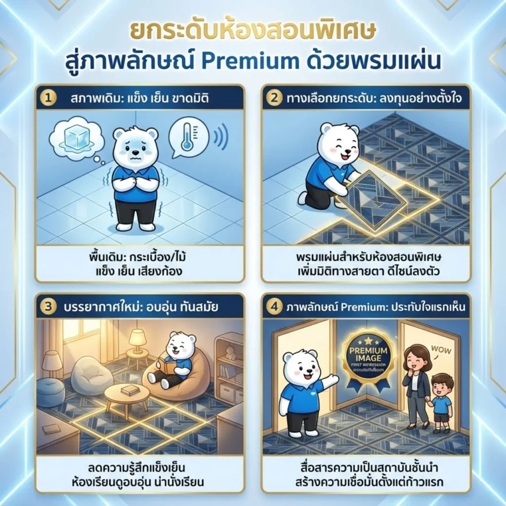 แนวคิดพรมแผ่นห้องสอนพิเศษที่ช่วยเปลี่ยนบรรยากาศห้องเรียนให้ดูอบอุ่น เป็นระเบียบ และน่าเชื่อถือมากขึ้น