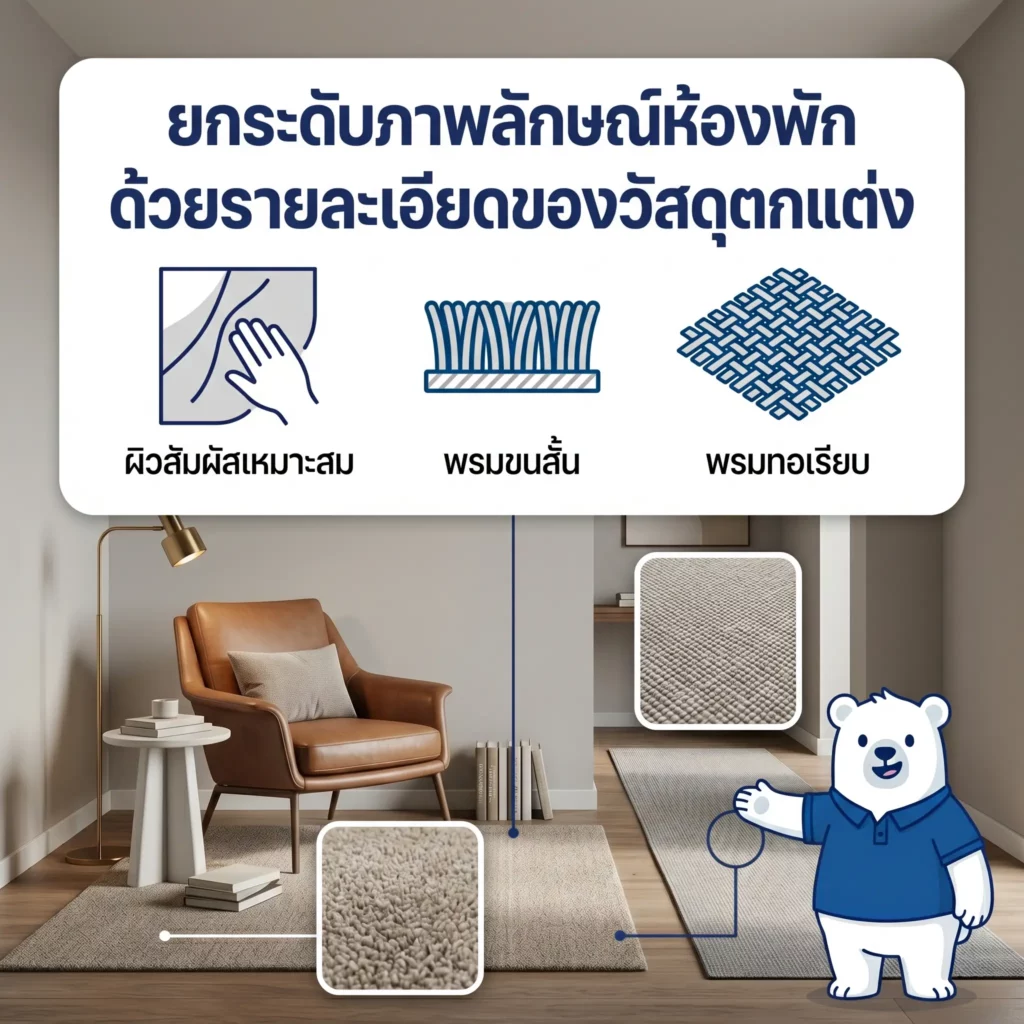 พรม LW Carpet สัมผัสนุ่มทอเรียบ ช่วยยกระดับห้องพักให้ดูสวยงามและพรีเมียม