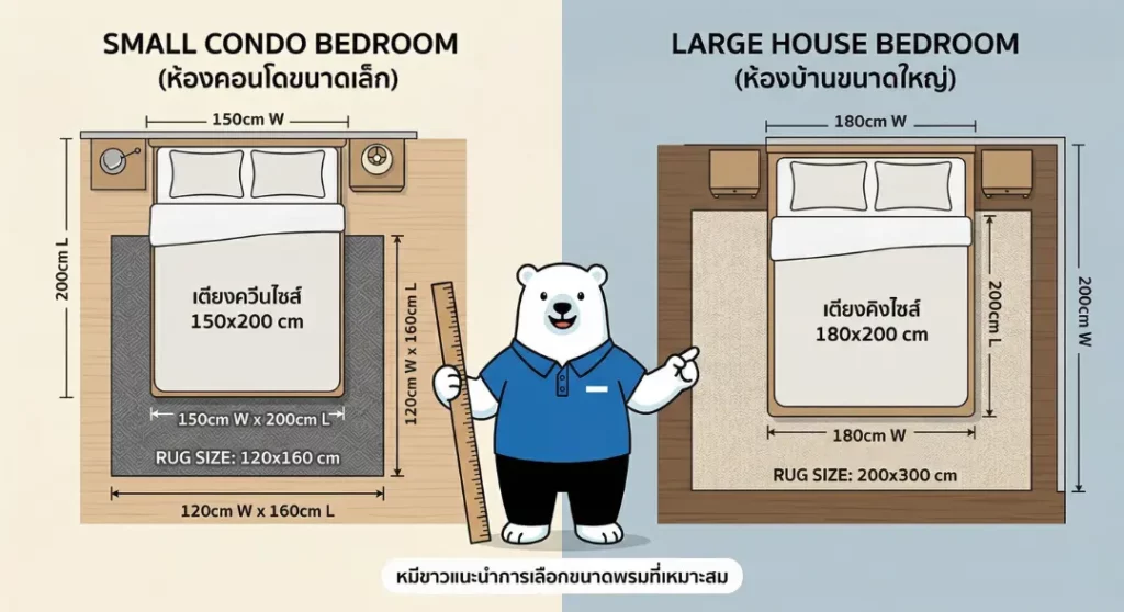 เปรียบเทียบขนาดพรมห้องนอน 2 แบบ